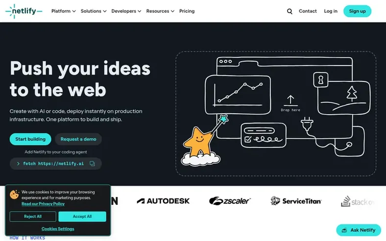 Screenshot of the Netlify homepage