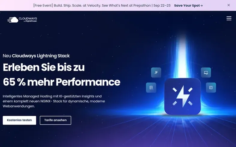 Screenshot of the Cloudways homepage