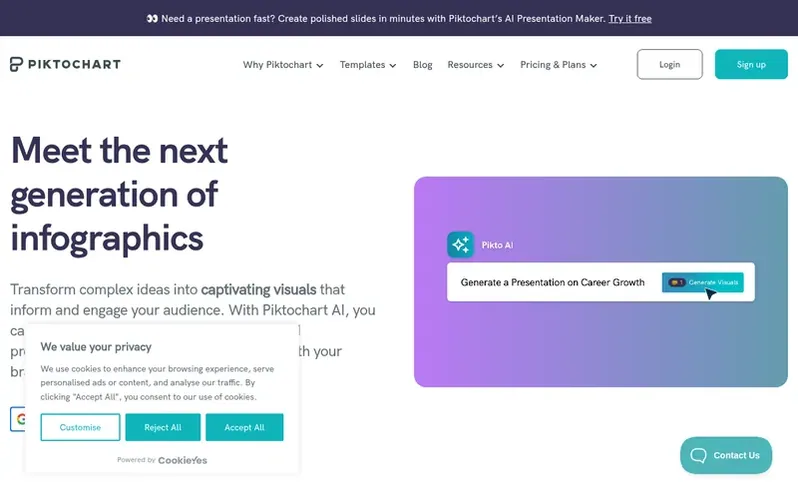 Screenshot of the Piktochart homepage