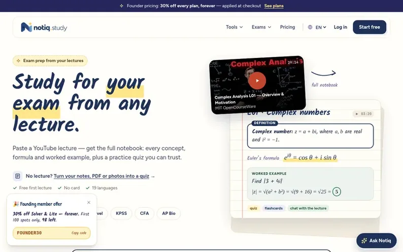Screenshot of the Notiq homepage