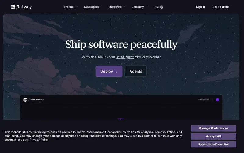 Screenshot of the Railway homepage