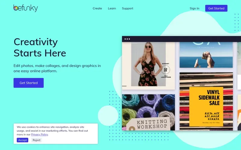 Screenshot of the BeFunky homepage