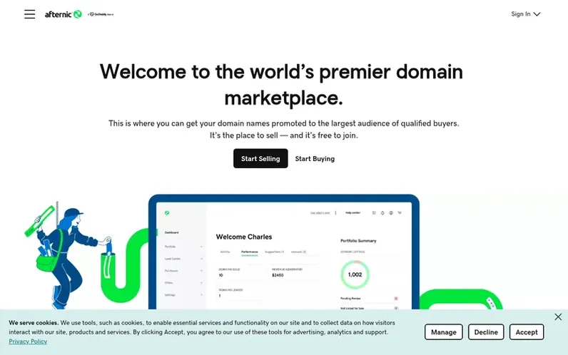 Screenshot of the Afternic® homepage
