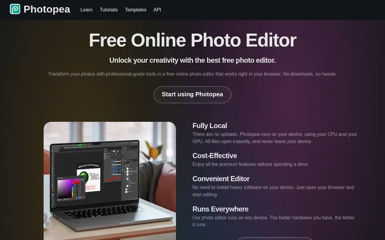 Screenshot of the Photopea homepage