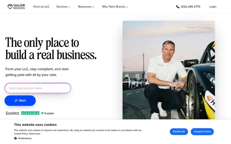Screenshot of the Tailor Brands homepage
