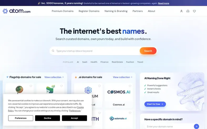 Screenshot of the Atom homepage