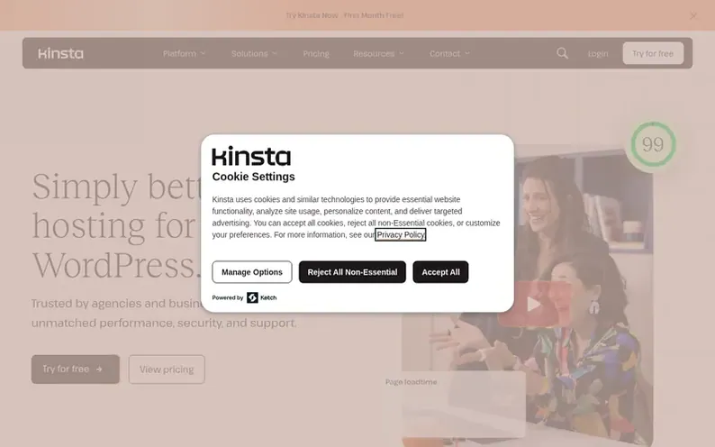 Screenshot of the Kinsta® homepage
