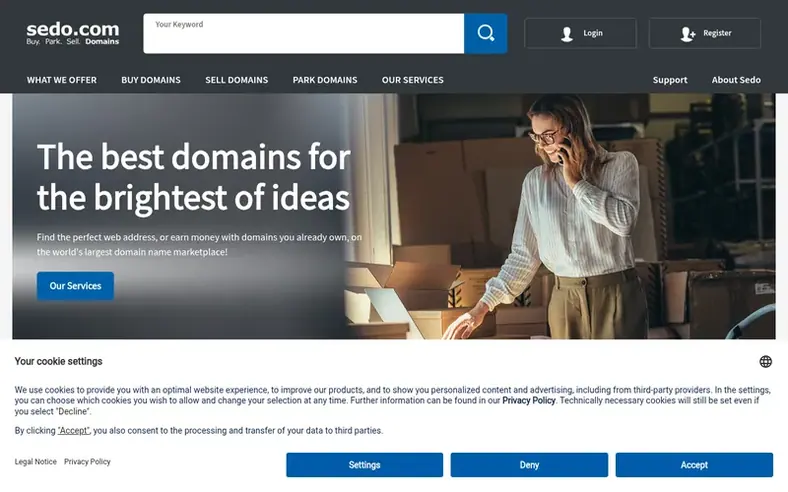 Screenshot of the Sedo™ homepage