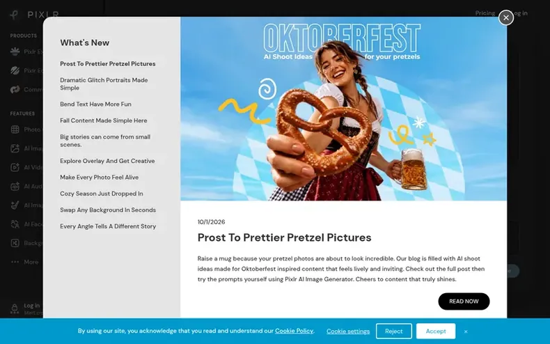 Screenshot of the Pixlr homepage
