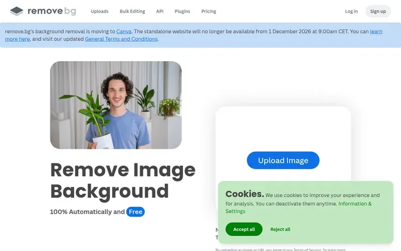 Screenshot of the remove.bg homepage