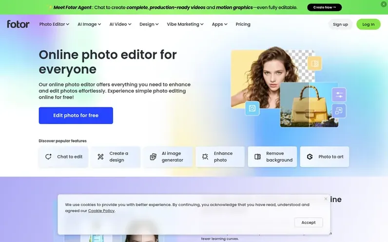 Screenshot of the Fotor homepage
