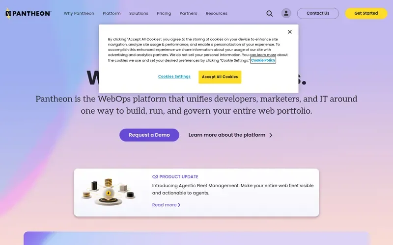 Screenshot of the Pantheon homepage
