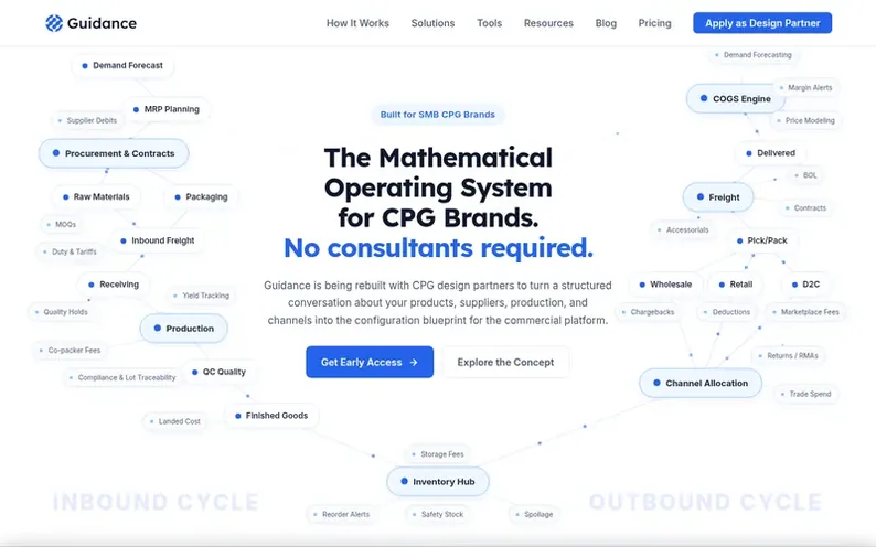 Screenshot of the Guidance homepage