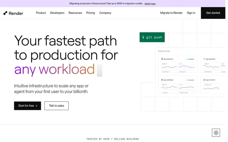 Screenshot of the Render homepage
