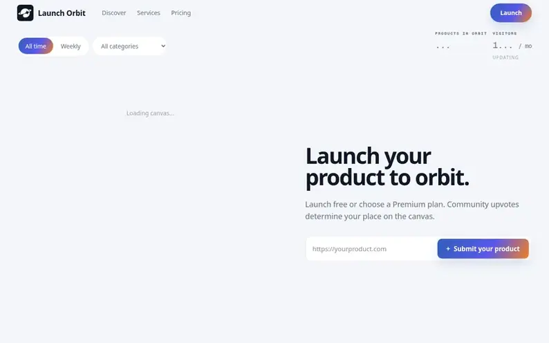 Screenshot of the LaunchOrbit homepage
